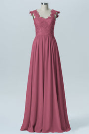 Lace Column V-Neck Sleeveless Bridesmaid Dress-B08232