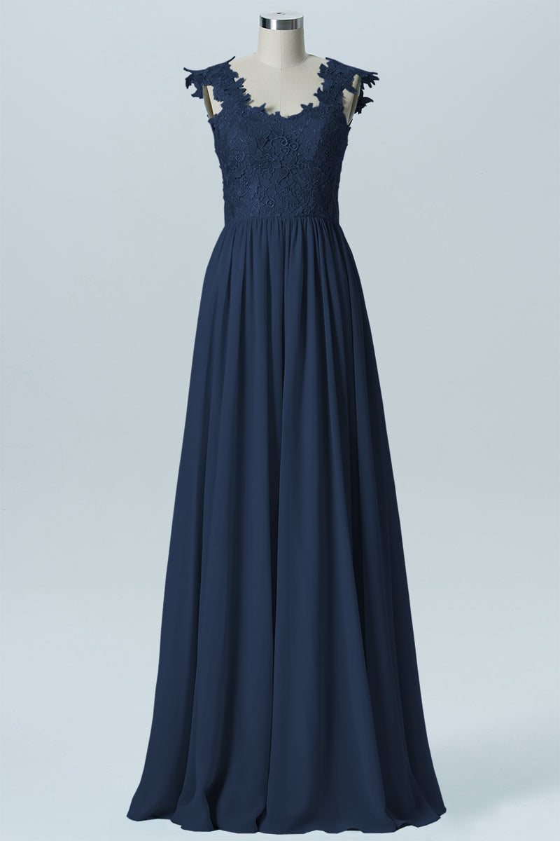 Lace Column V-Neck Sleeveless Bridesmaid Dress-B08232