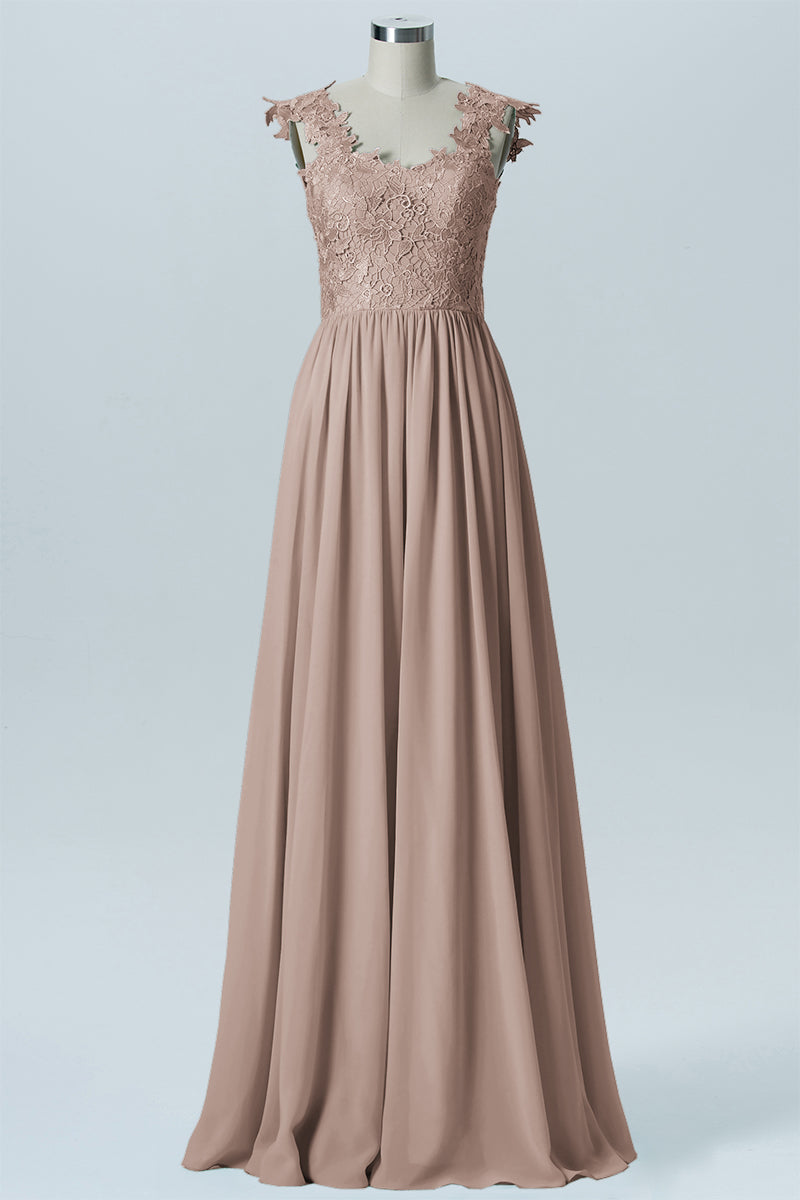 Lace Column V-Neck Sleeveless Bridesmaid Dress-B08232