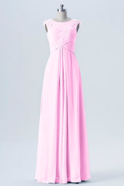 Lace Column Scoop Neck Sleeveless Bridesmaid Dress-B08313