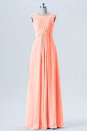 Lace Column Scoop Neck Sleeveless Bridesmaid Dress-B08313