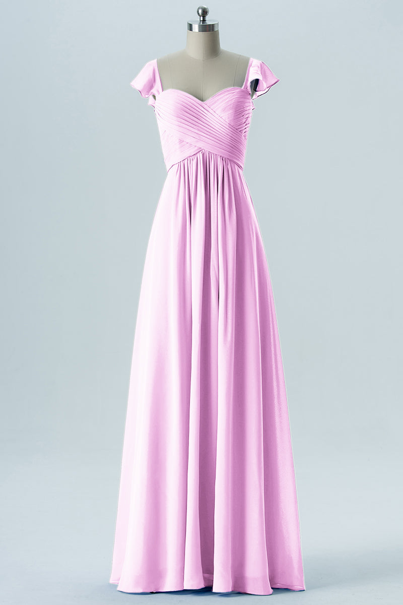 Chiffon Column Sweetheart Cap Sleeves Bridesmaid Dress-B08330
