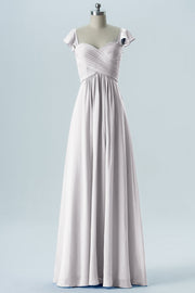 Chiffon Column Sweetheart Cap Sleeves Bridesmaid Dress-B08330