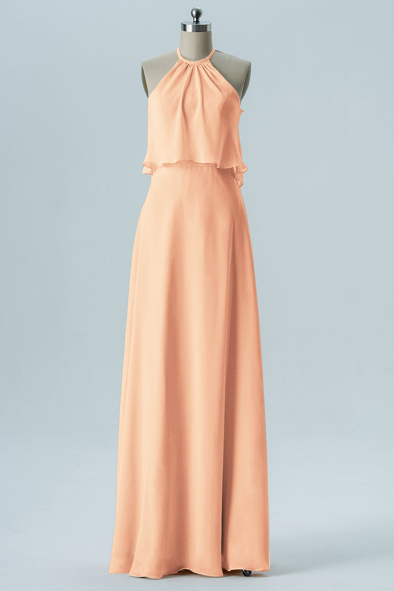 Chiffon Column Jewel Neck Sleeveless Bridesmaid Dress-B08332