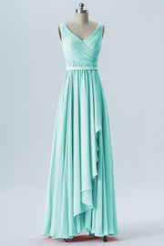 Chiffon Column V-Neck Sleeveless Bridesmaid Dress-B08368