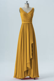 Chiffon Column V-Neck Sleeveless Bridesmaid Dress-B08368