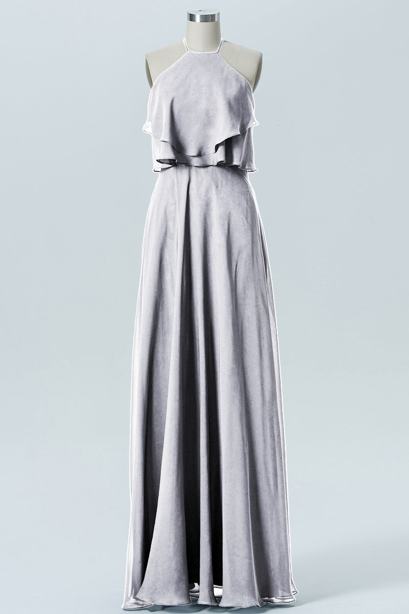Chiffon Column Scoop Neck Sleeveless Bridesmaid Dress-B09045