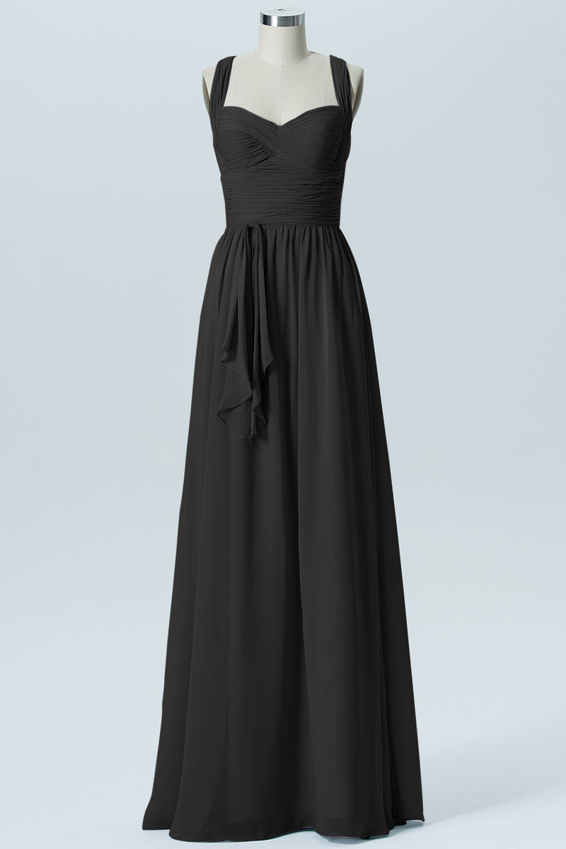 Chiffon Column Straps Sleeveless Bridesmaid Dress-B09051