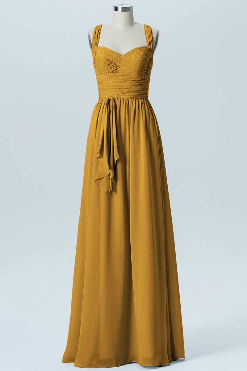 Chiffon Column Straps Sleeveless Bridesmaid Dress-B09051