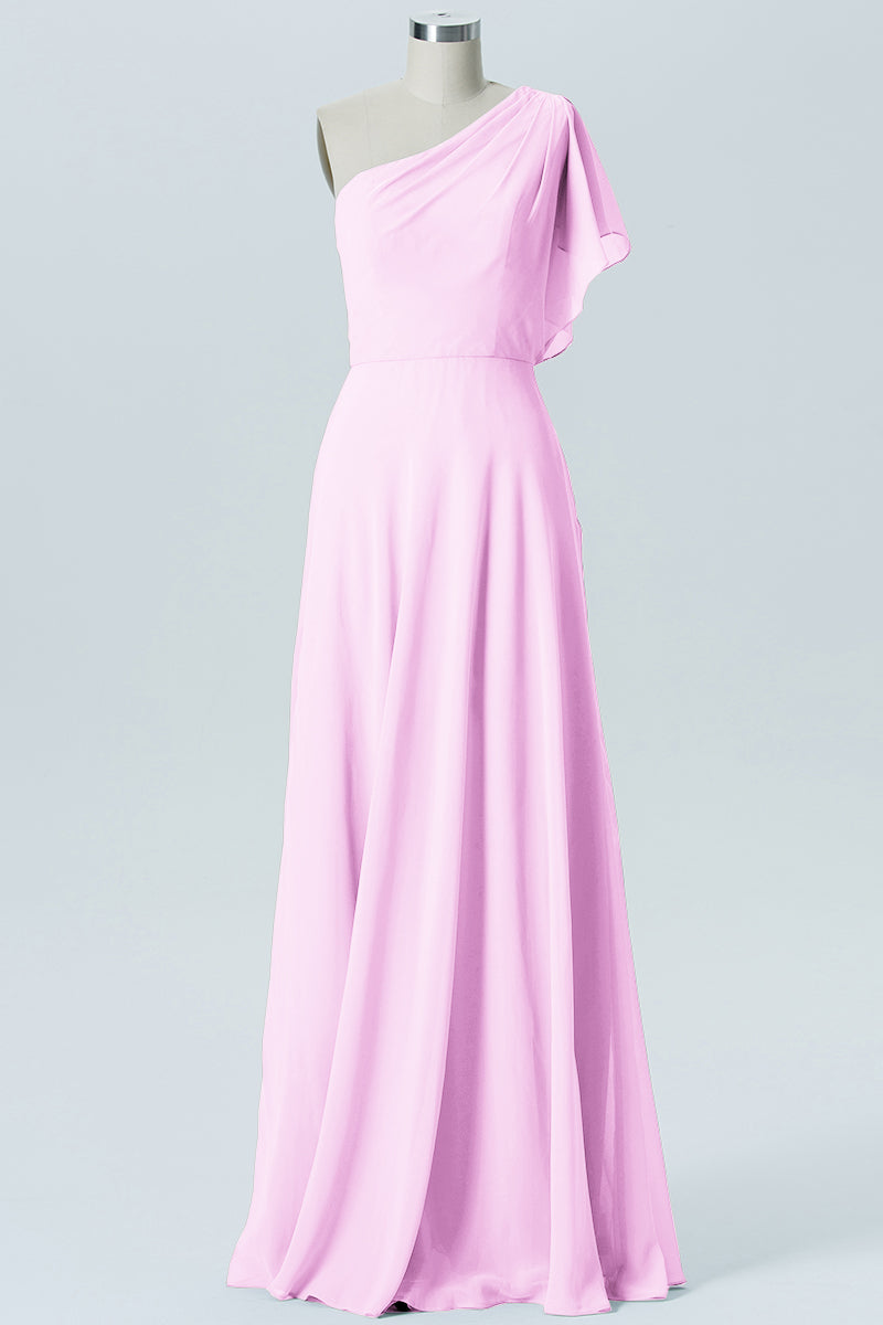 Chiffon Column One Shoulder Sleeveless Bridesmaid Dress-B13602