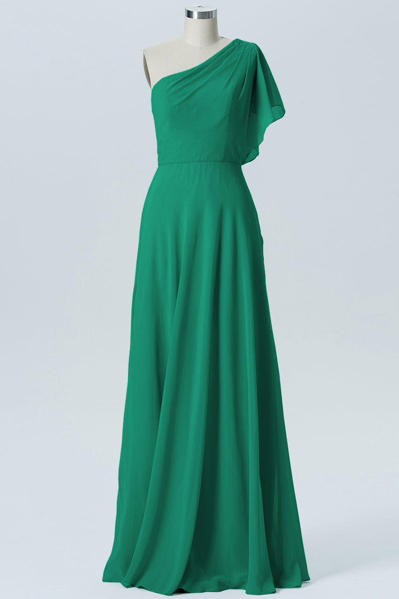 Chiffon Column One Shoulder Sleeveless Bridesmaid Dress-B13602