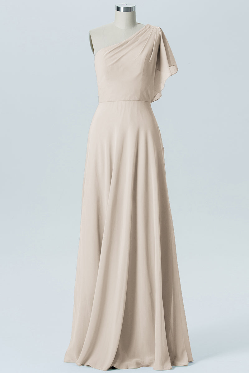 Chiffon Column One Shoulder Sleeveless Bridesmaid Dress-B13602