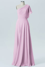 Chiffon Column One Shoulder Sleeveless Bridesmaid Dress-B13602