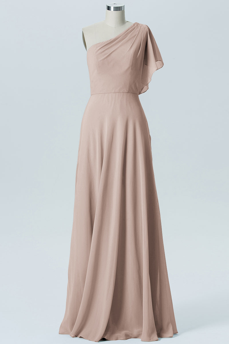Chiffon Column One Shoulder Sleeveless Bridesmaid Dress-B13602