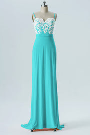 Lace Column Spaghetti Straps Sleeveless Bridesmaid Dress-B13609