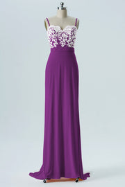 Lace Column Spaghetti Straps Sleeveless Bridesmaid Dress-B13609