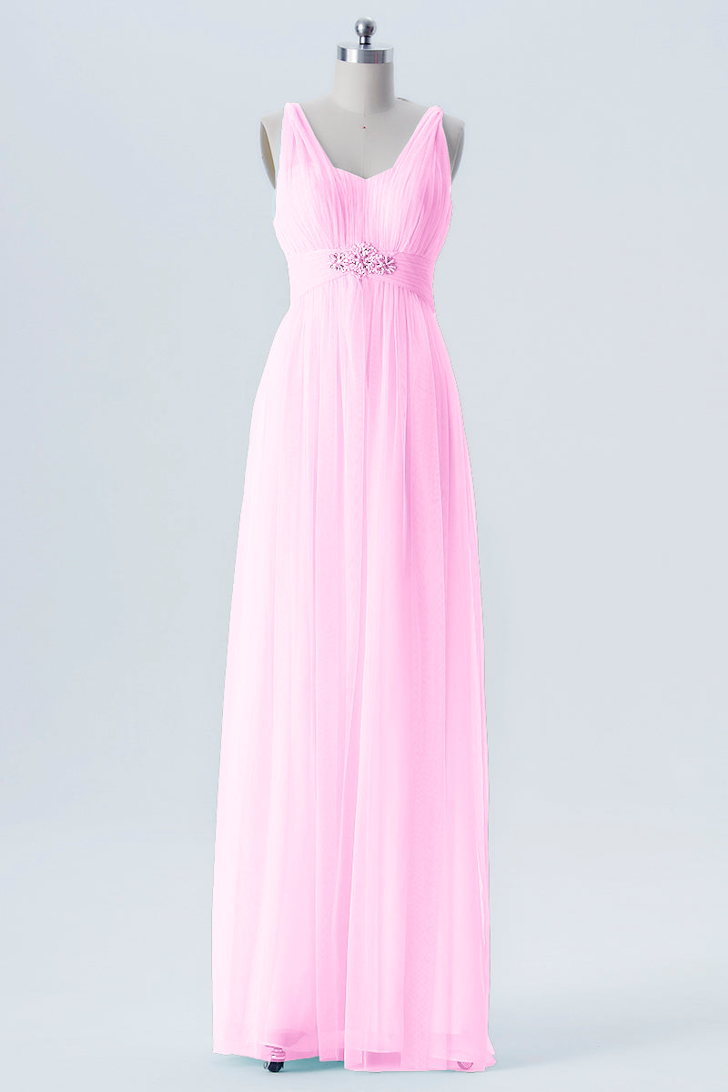 Tulle Column Convertible Sleeveless Bridesmaid Dress-B13616