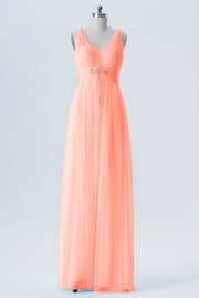 Tulle Column Convertible Sleeveless Bridesmaid Dress-B13616