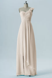 Chiffon Column One Shoulder Short Sleeves Bridesmaid Dress-B13620