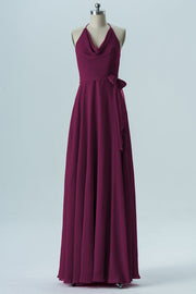 Chiffon Column Halter Sleeveless Bridesmaid Dress-B13642