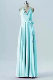 Chiffon Column Halter Sleeveless Bridesmaid Dress-B13642