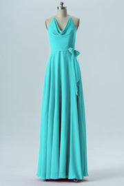 Chiffon Column Halter Sleeveless Bridesmaid Dress-B13642