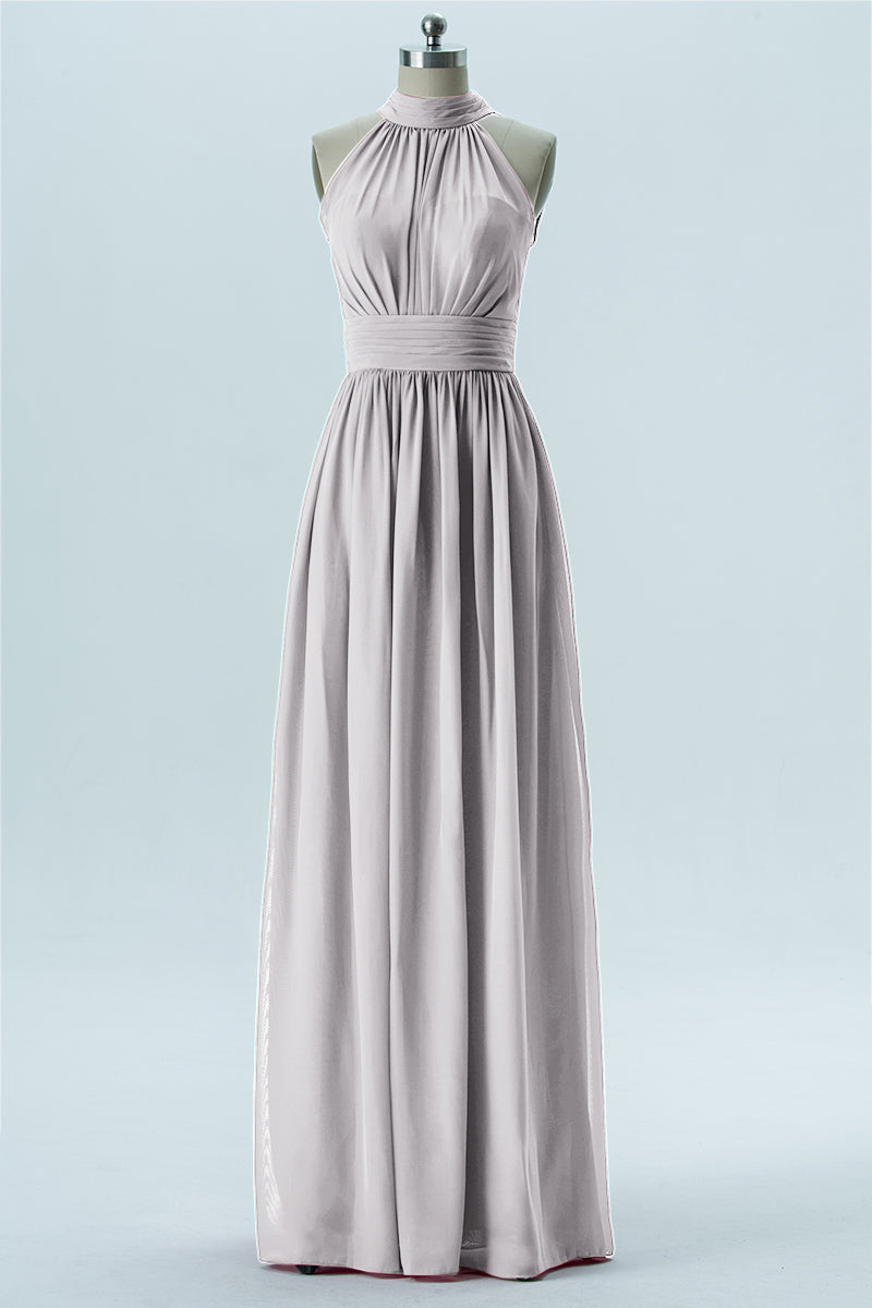 Chiffon Column Halter Sleeveless Bridesmaid Dress-B13649