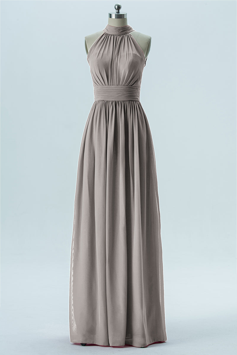 Chiffon Column Halter Sleeveless Bridesmaid Dress-B13649