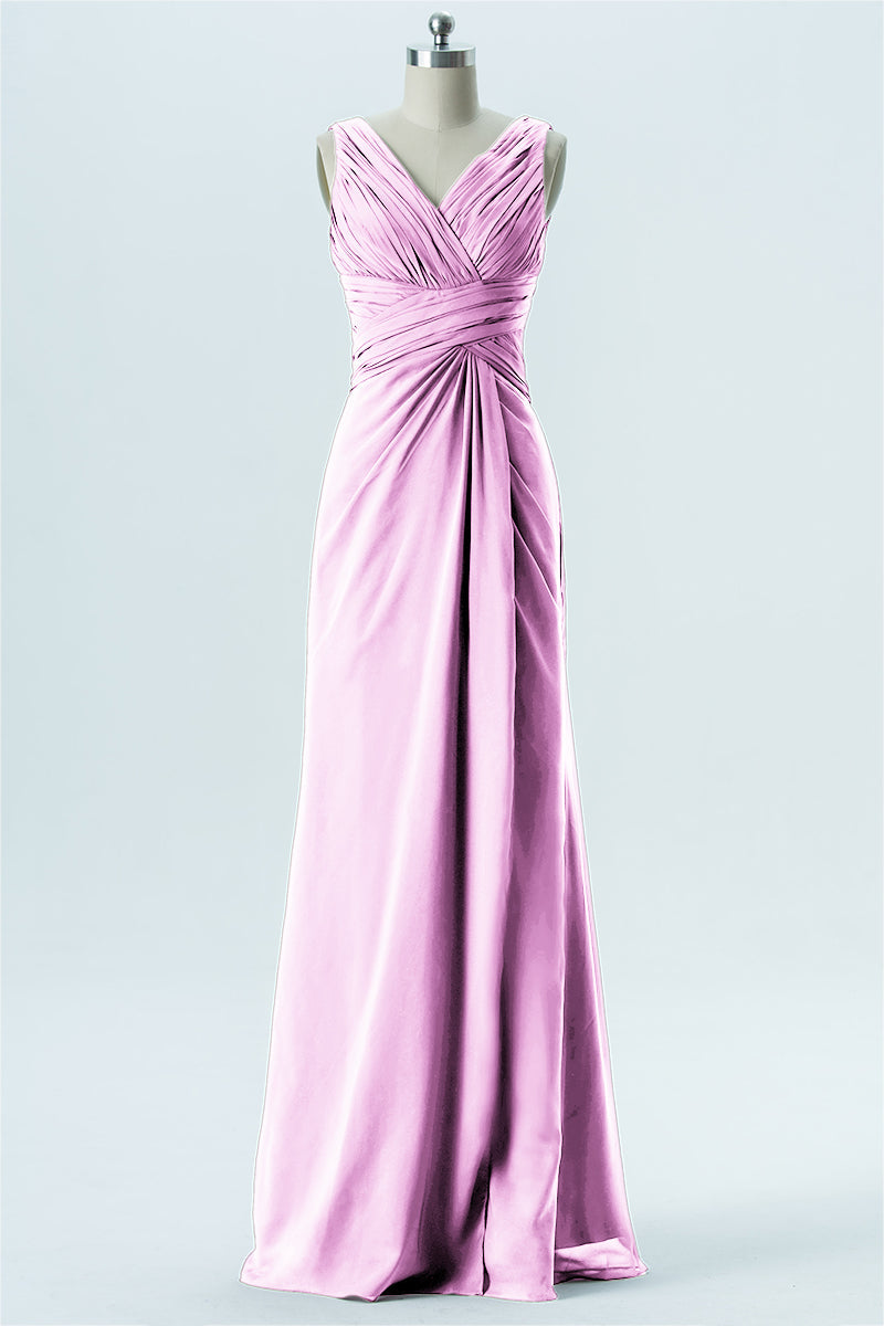 Chiffon Column V-Neck Sleeveless Bridesmaid Dress-B13650