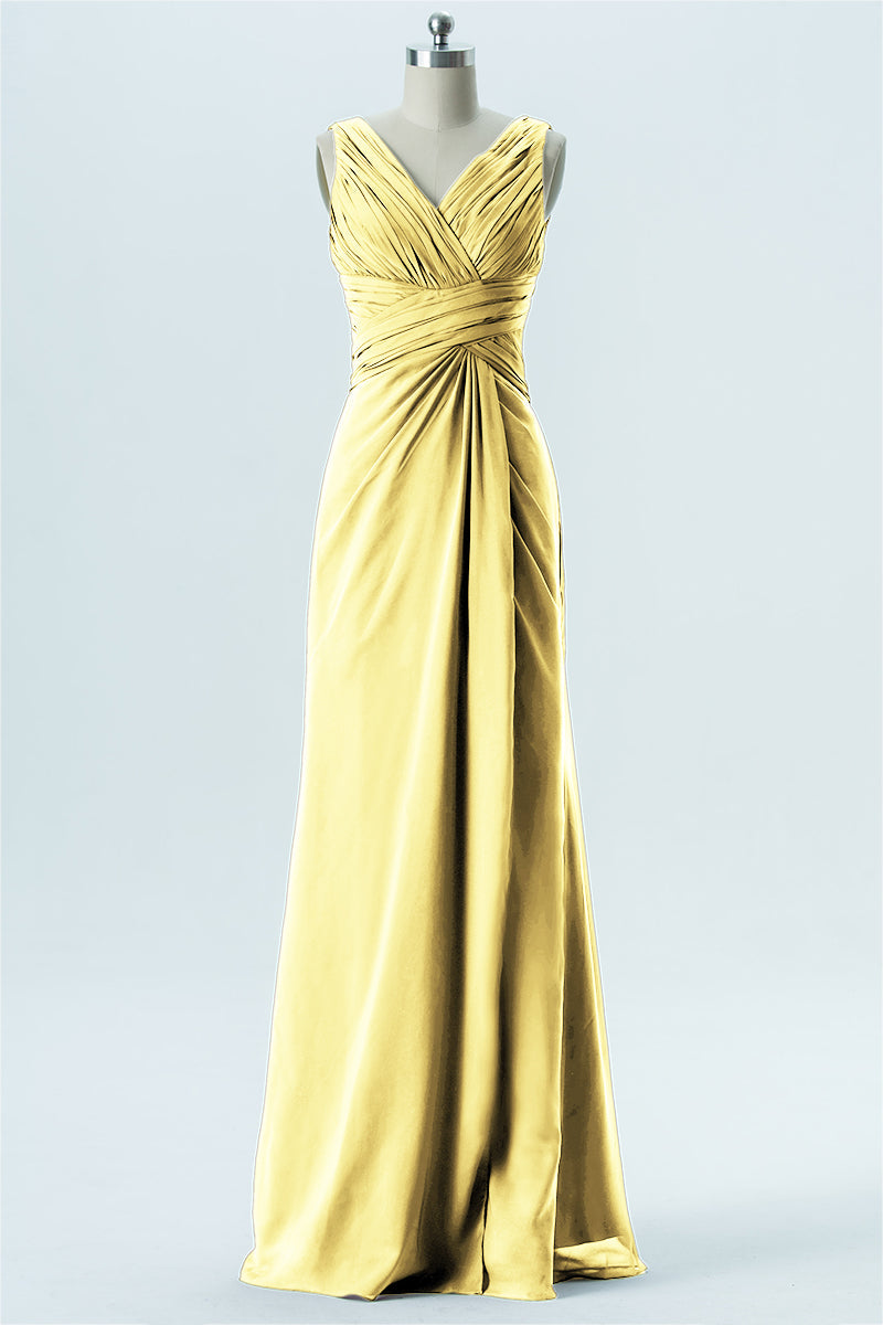 Chiffon Column V-Neck Sleeveless Bridesmaid Dress-B13650
