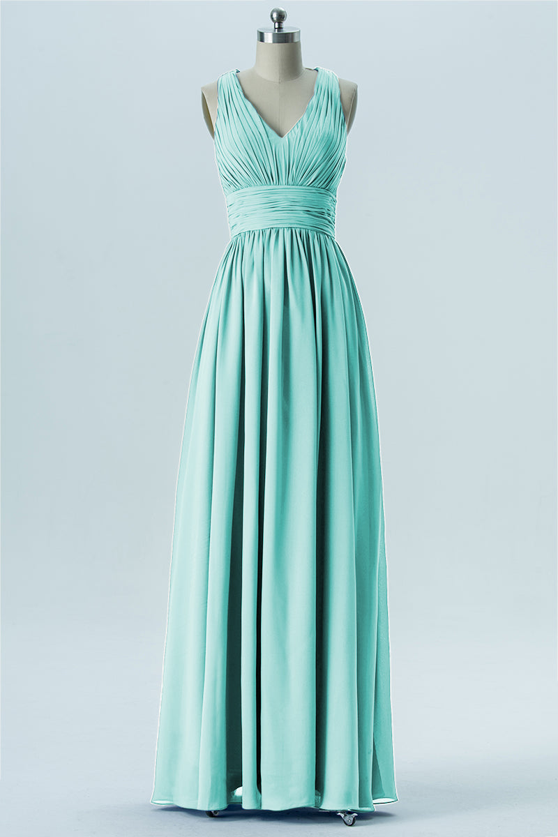 Chiffon Column V-Neck Sleeveless Bridesmaid Dress-B13653