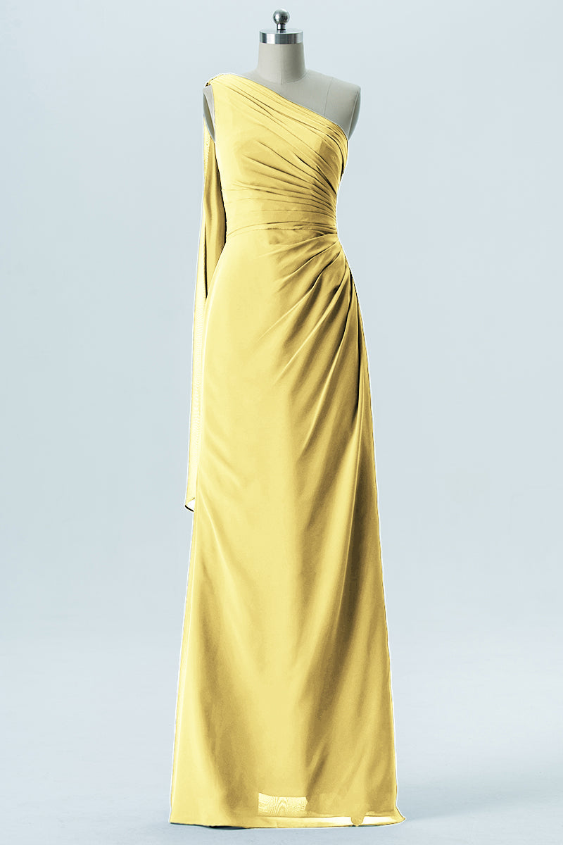 Chiffon Column One Shoulder Sleeveless Bridesmaid Dress-B13656