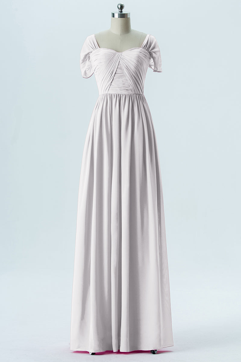 Chiffon Column Sweetheart Short Sleeves Bridesmaid Dress-B13661