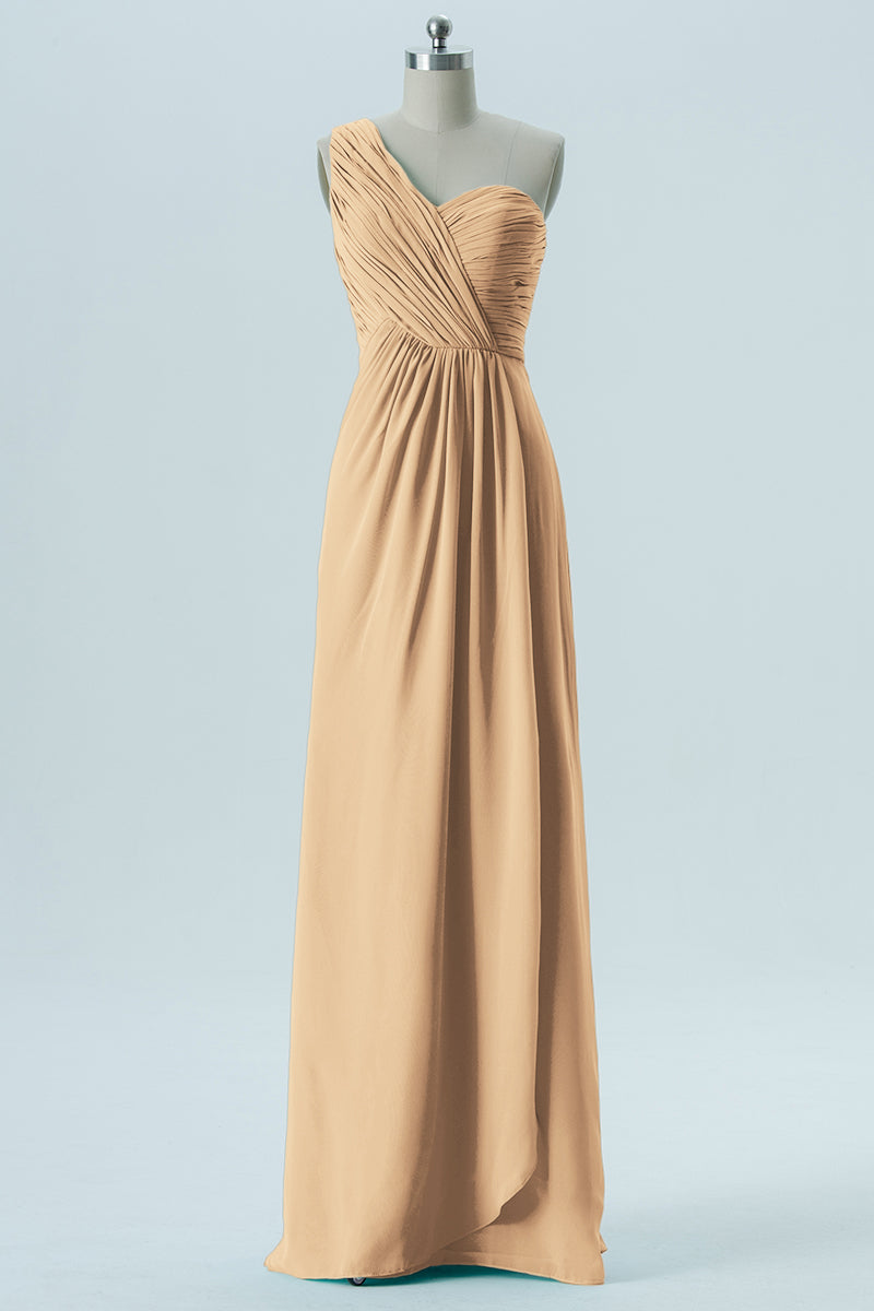 Chiffon Column One Shoulder Sleeveless Bridesmaid Dress-B13667