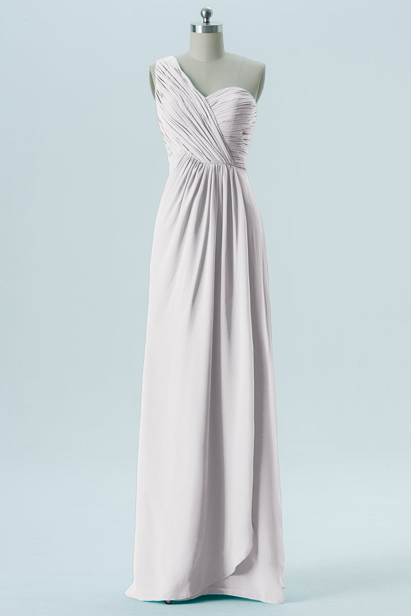 Chiffon Column One Shoulder Sleeveless Bridesmaid Dress-B13667