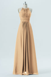 Chiffon Column Halter Sleeveless Bridesmaid Dress-B13670
