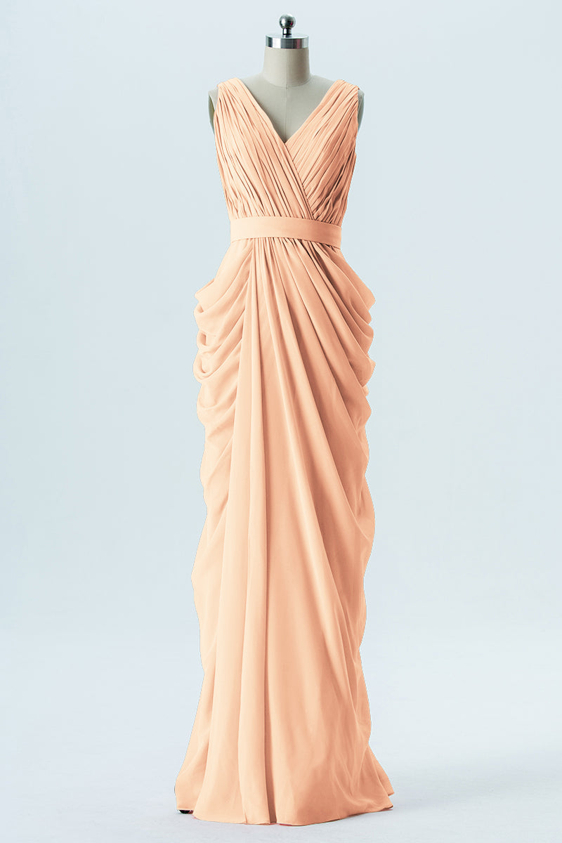 Chiffon Column V-Neck Sleeveless Bridesmaid Dress-B13672