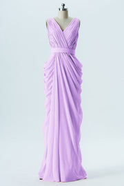 Chiffon Column V-Neck Sleeveless Bridesmaid Dress-B13672