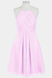 Chiffon Column Halter Sleeveless Bridesmaid Dress-B14003