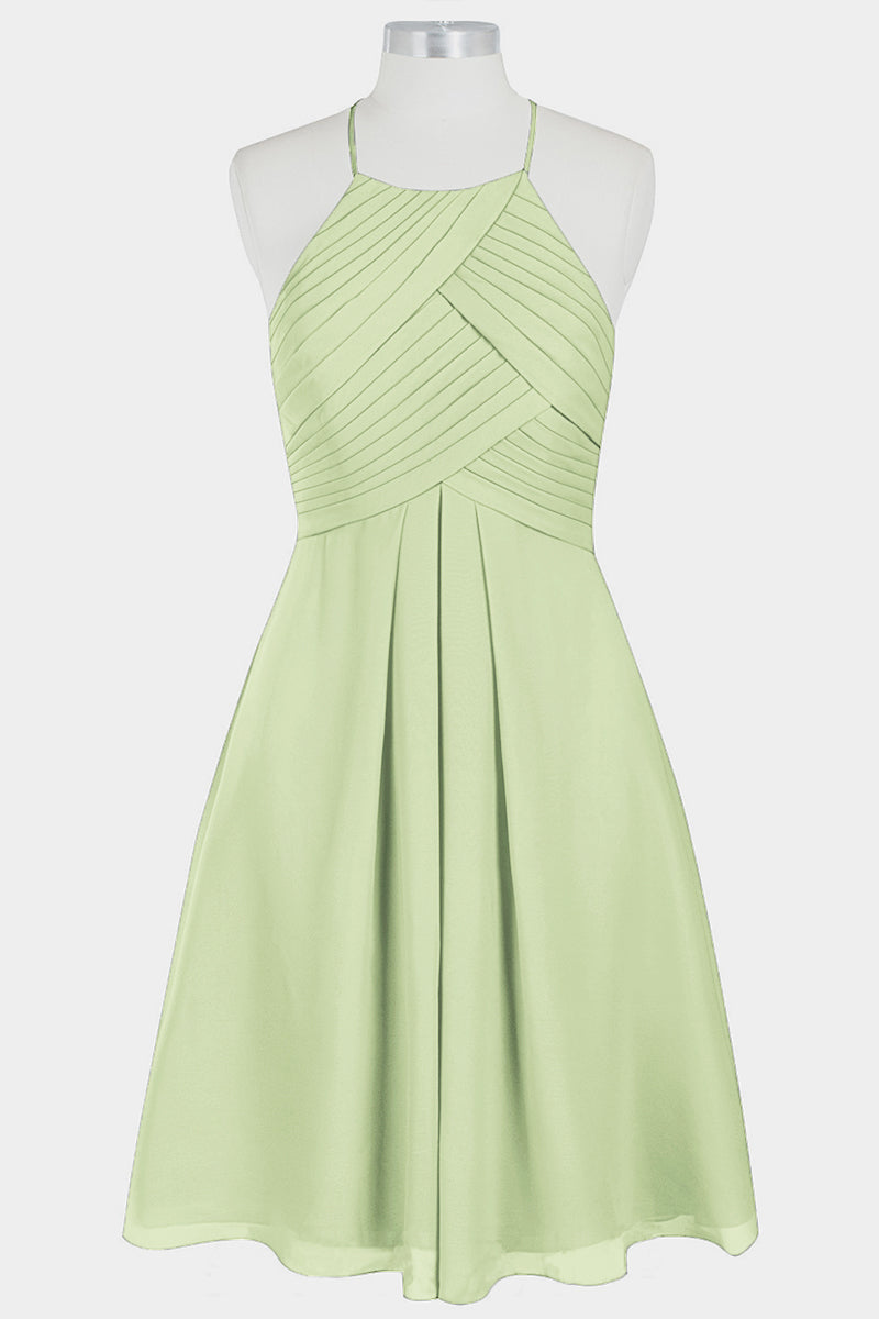 Chiffon Column Halter Sleeveless Bridesmaid Dress-B14003