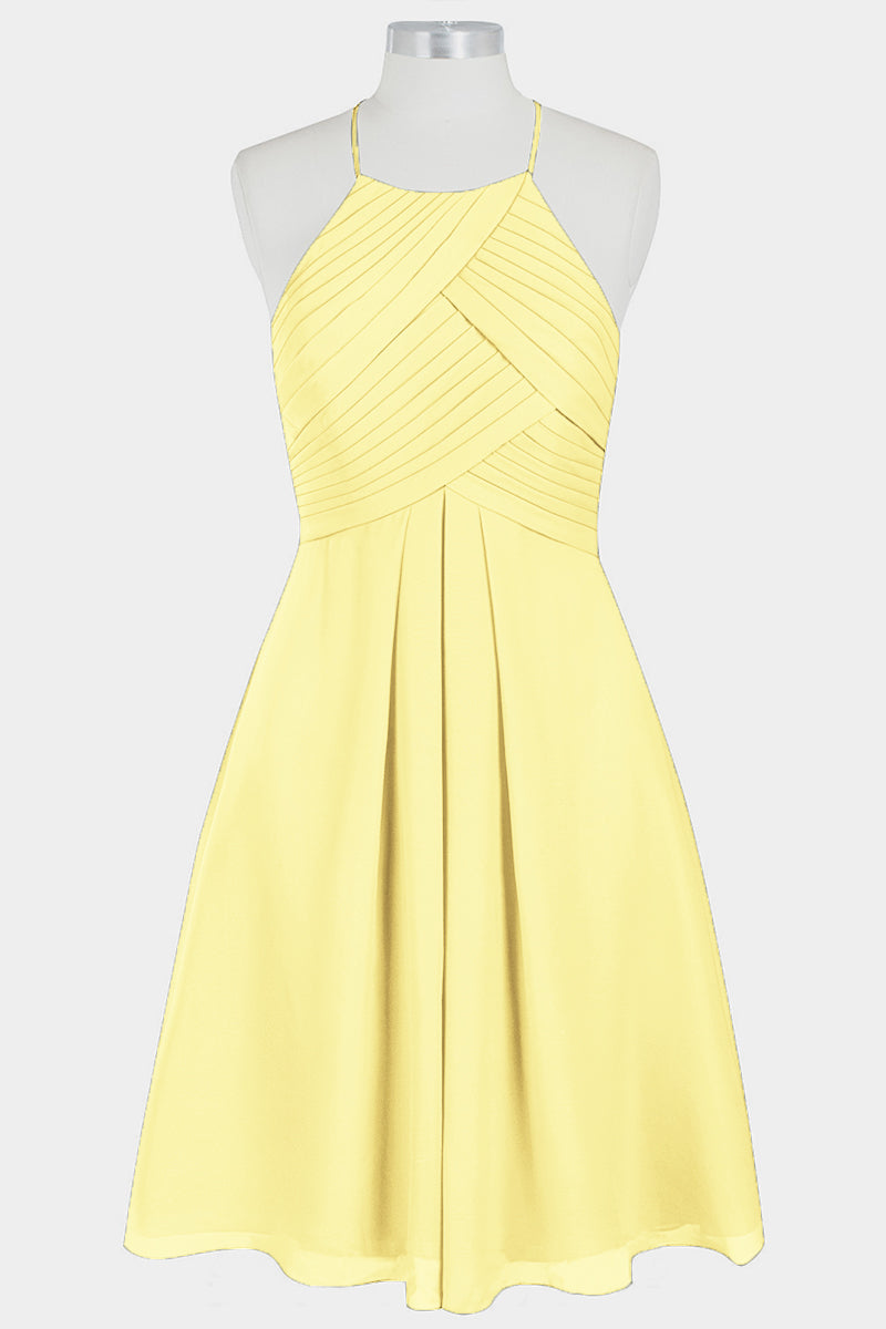 Chiffon Column Halter Sleeveless Bridesmaid Dress-B14003