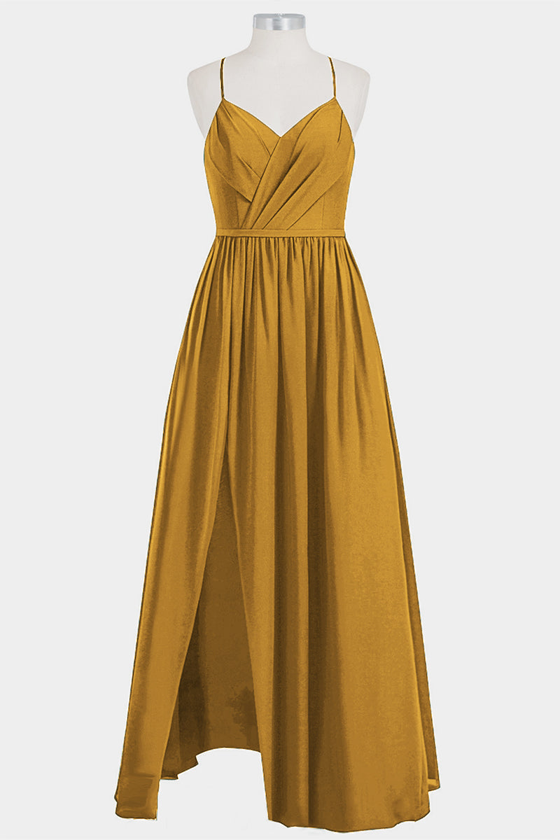 Chiffon Column Spaghetti Straps Sleeveless Bridesmaid Dress-B14014