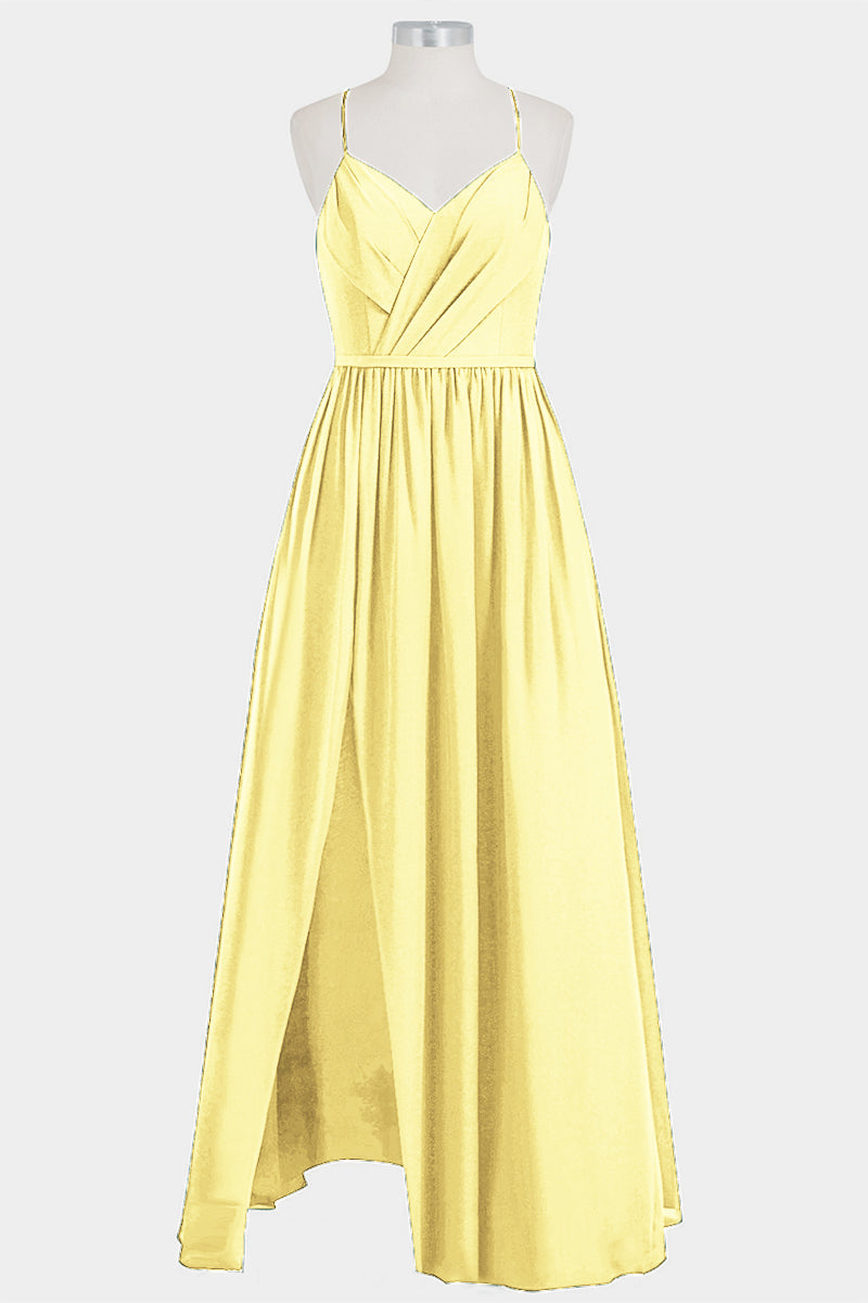 Chiffon Column Spaghetti Straps Sleeveless Bridesmaid Dress-B14014