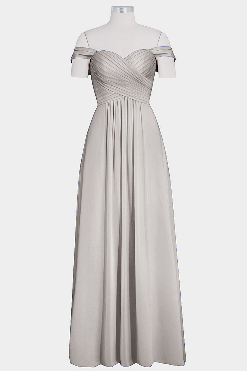 Chiffon Column Off the Shoulder Sleeveless Bridesmaid Dress-B14015