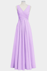 Chiffon Column V-Neck Sleeveless Bridesmaid Dress-B14021