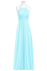 Chiffon Column Halter Sleeveless Bridesmaid Dress-B14023