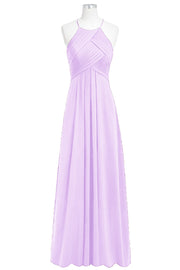 Chiffon Column Halter Sleeveless Bridesmaid Dress-B14023