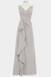 Chiffon Column V-Neck Sleeveless Bridesmaid Dress-B14028