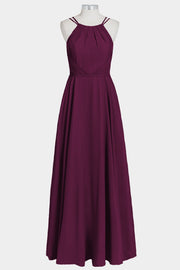 Chiffon Column Spaghetti Straps Sleeveless Bridesmaid Dress-B14038