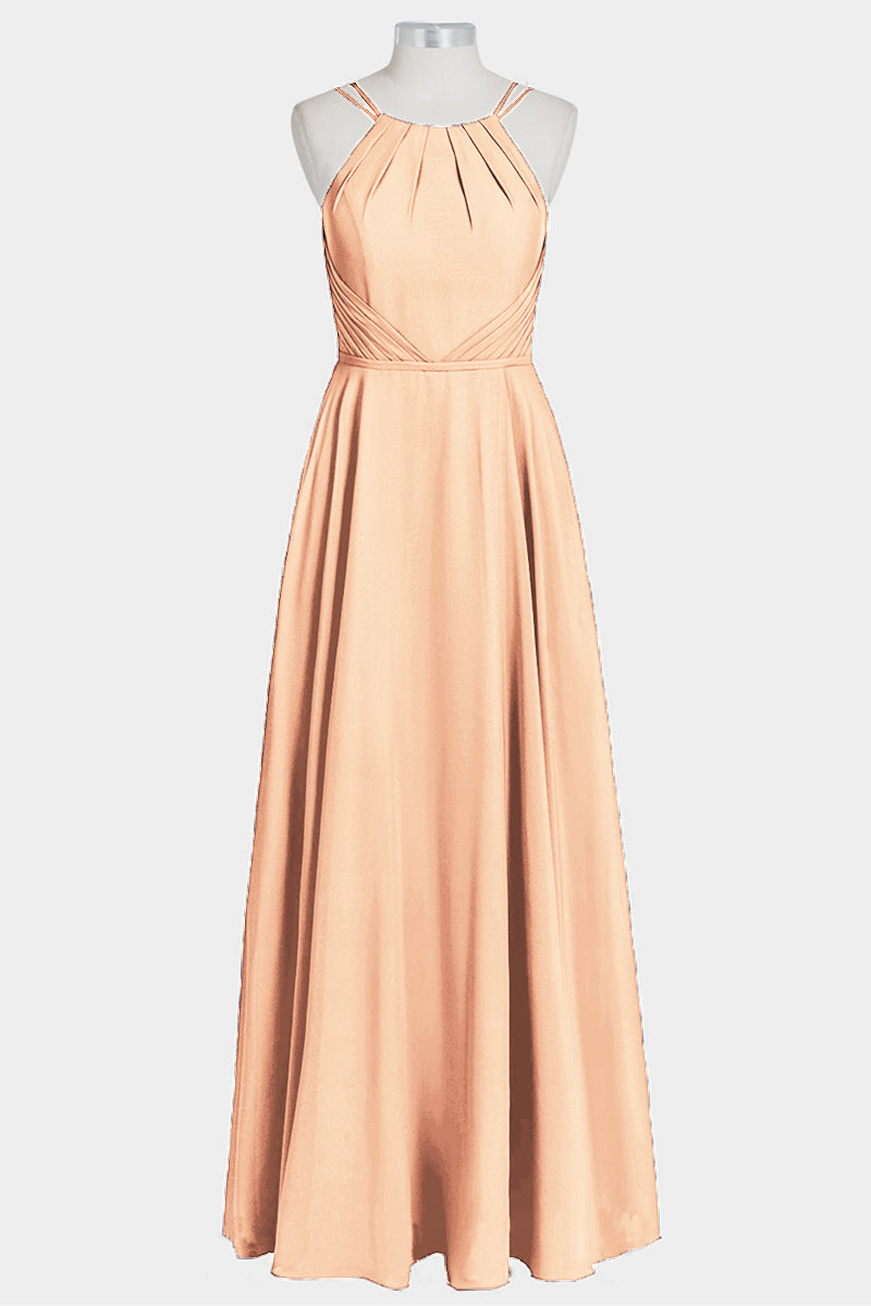 Chiffon Column Spaghetti Straps Sleeveless Bridesmaid Dress-B14038